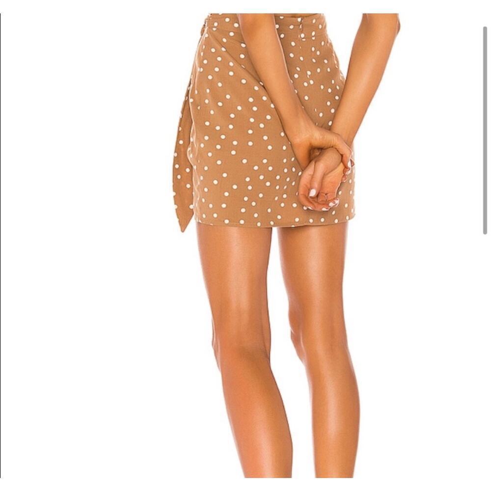 L*Space Lanie Polka Dot Wrap Mini Skirt Tan White S - Picture 3 of 6